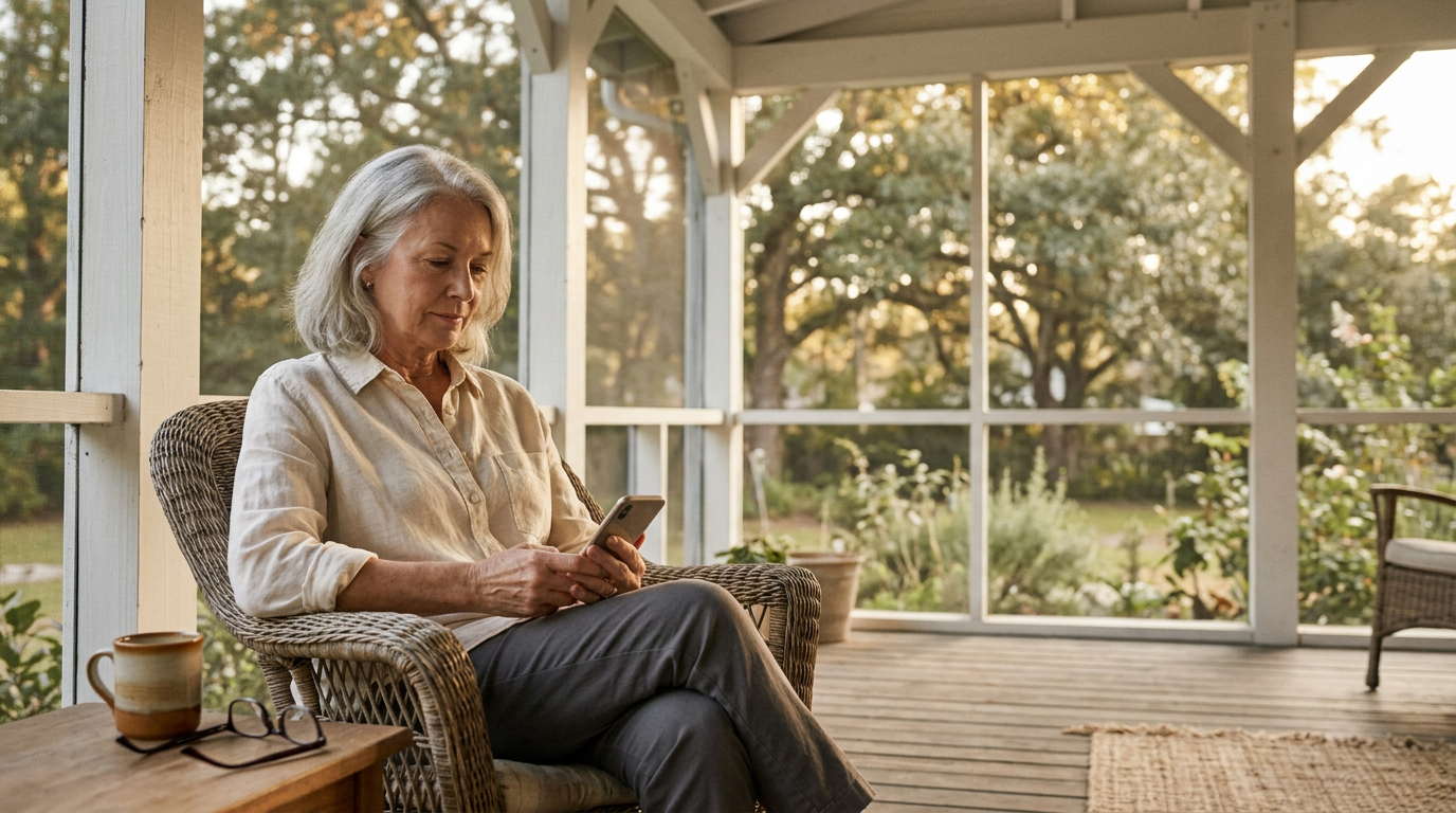 A woman registering for a workshop on her phone.